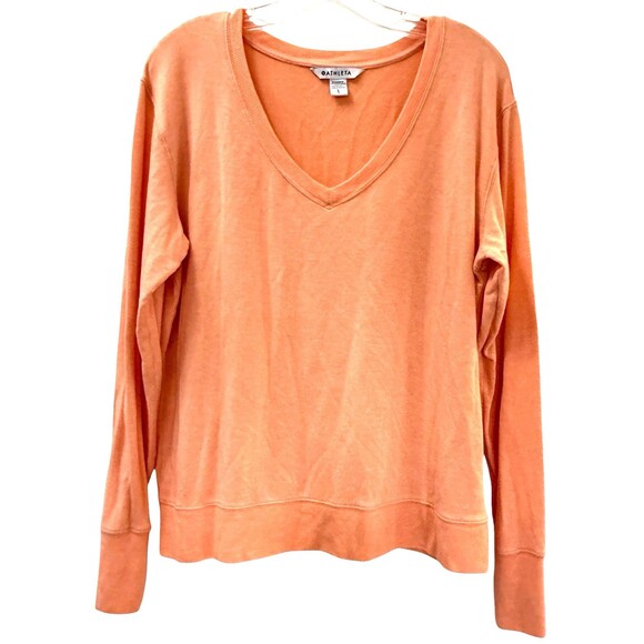 Athleta Sunrise V-Neck Sweatshirt Top Size Large Peach Heather Modal #98… - Picture 1 of 8